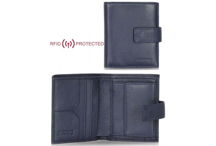 Portafoglio Anti RFID piccolo pelle 3cc portamonete linguetta Blu Portafoglio Anti RFID piccolo pelle 3cc portamonete linguetta Blu